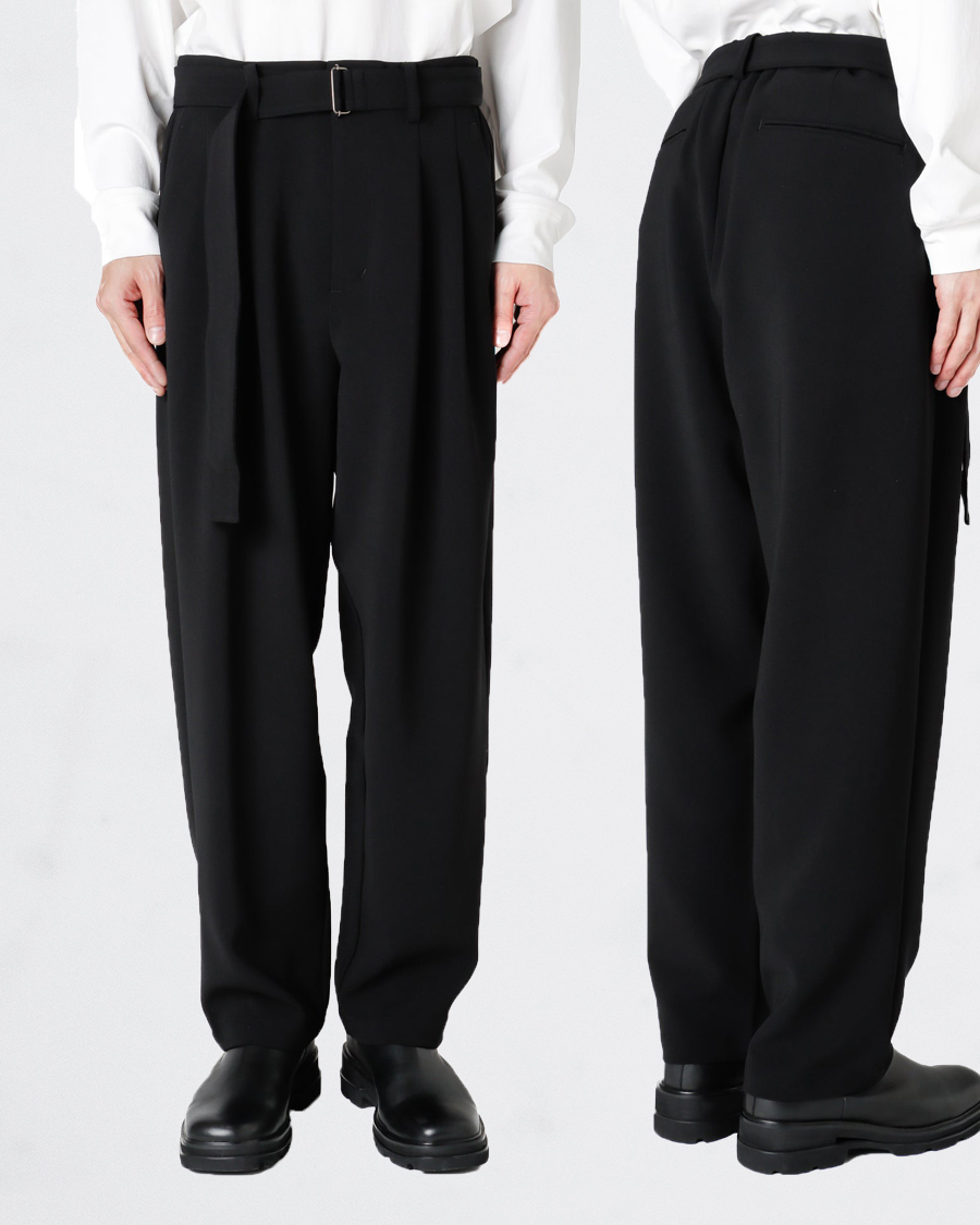 ATTACHMENT PE STRETCH DOUBLE CLOTH BELTED TAPERED FIT TROUSERS