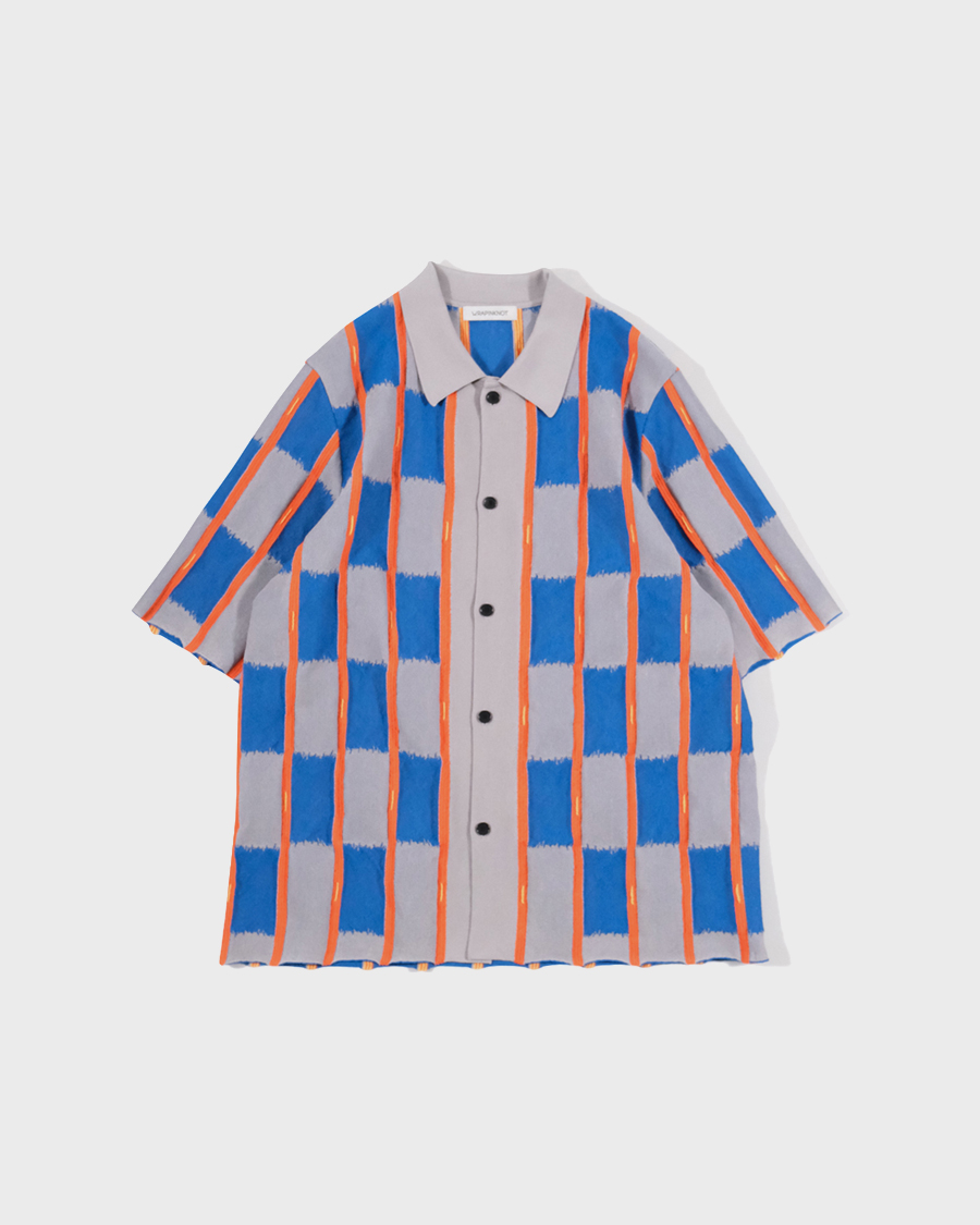 WRAPINKNOT Check pattern knit S/S shirt