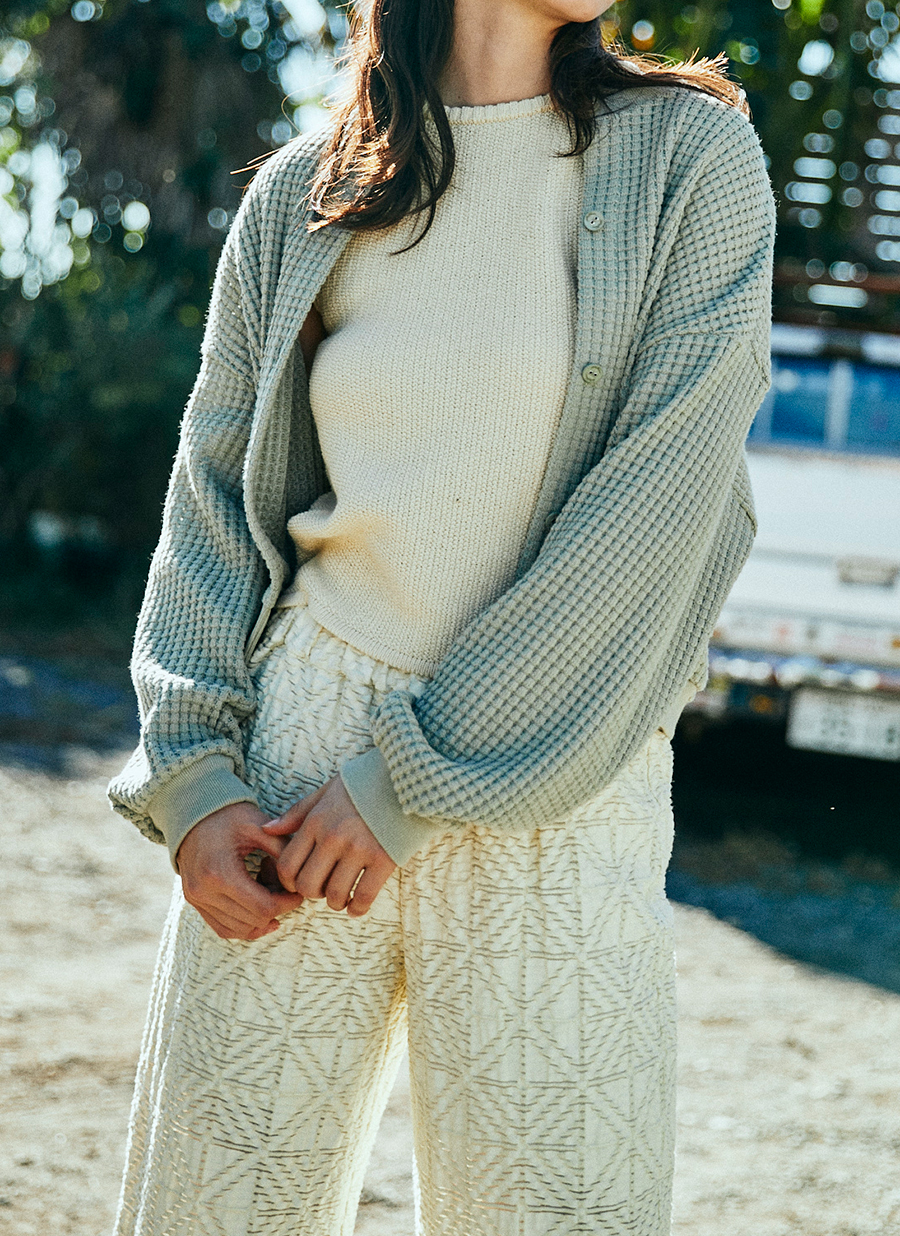 SEAGREEN BIG WAFFLE CARDIGAN