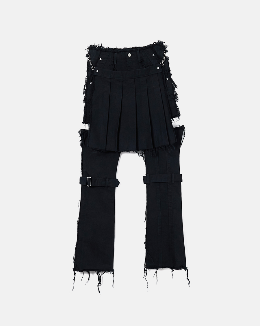 VOLTAGE CONTROL FILTER® Leg Cutout Bondage Denim Skirt / Black