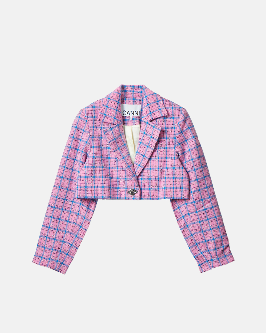 GANNI Check Suiting Cropped Blazer