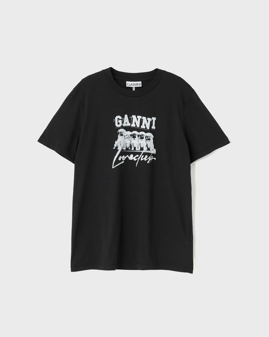 GANNI THIN JERSEY PUPPY LOVE RELAXED T-SHIRT