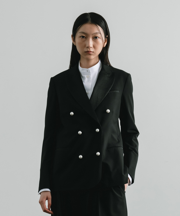 BLACK FORMAL PEAKED LAPEL DOUBLE JACKET（CINOH）｜TATRAS CONCEPT