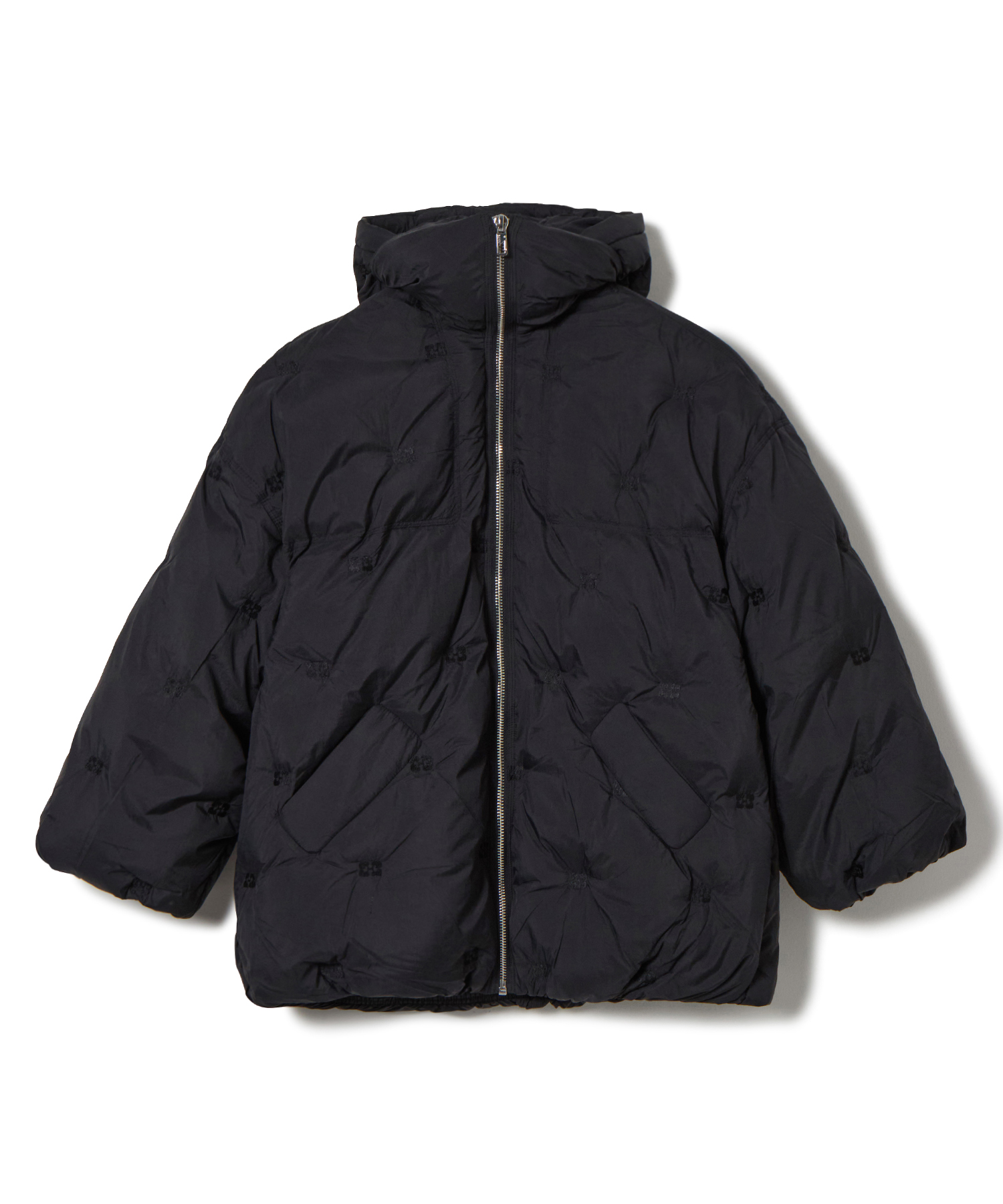 GANNI Nylon Tech Puffer Midi Jacket 送料無料 BLACK/01 サイズ:XS,S ショートダウンジャケット レディース