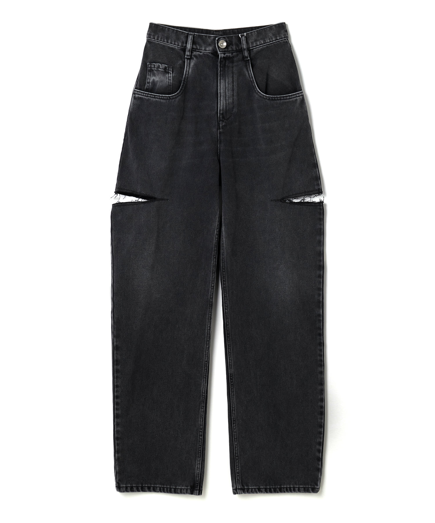 Maison Margiela (メゾン マルジェラ) PANTS 5 POCKETS (CUT OUT DENIM) 送料無料 BLACK/01 サイズ:36,38,40 デニムパンツ レディース