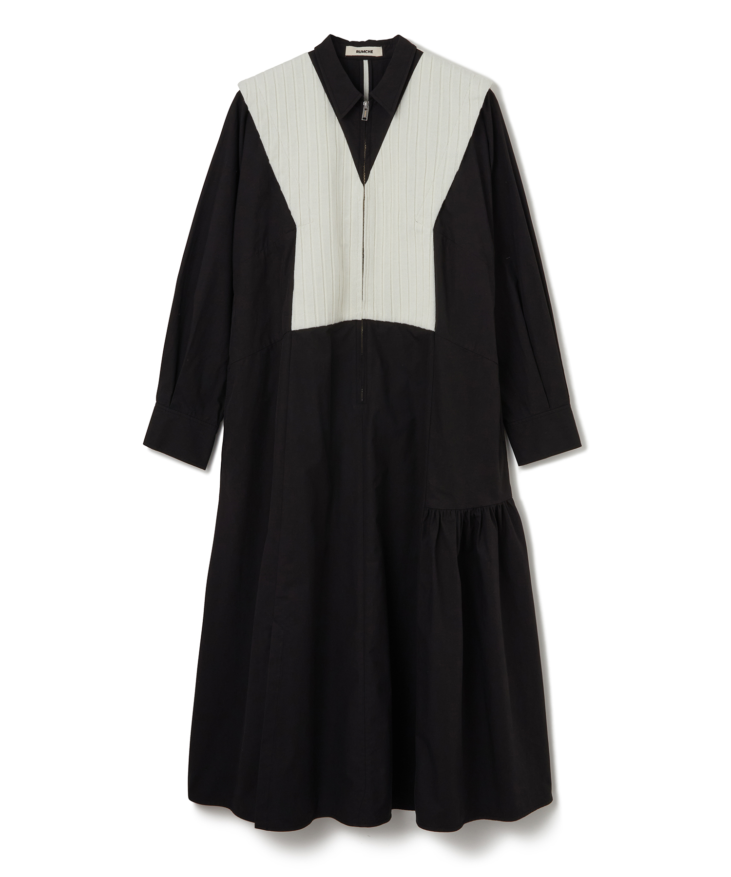 RUMCHE Knit Bonding Shirt Dress 送料無料 BLACK/01 サイズ:F カジュアルワンピース レディース