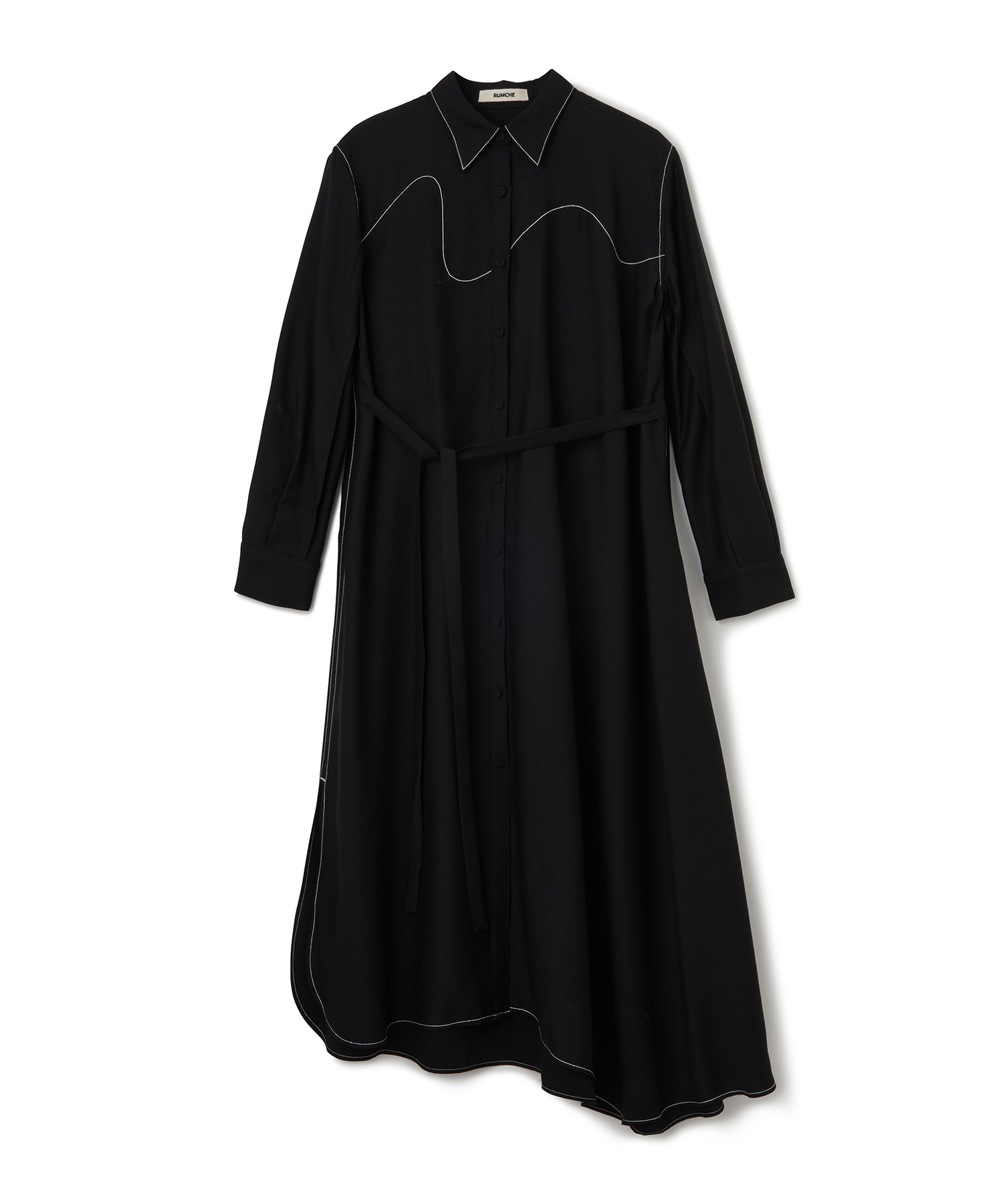 RUMCHE Art Stitch Shirt Dress 送料無料 BLACK/01 サイズ:F カジュアルワンピース レディース