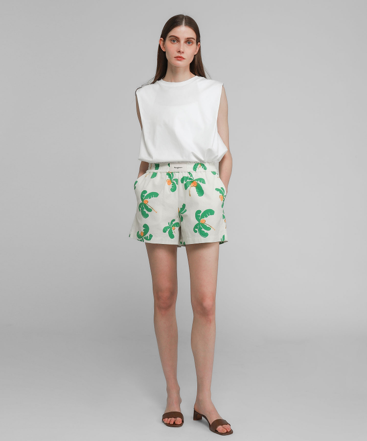 PALM TREE SEERSUCKER SHORTS（Seagreen）｜TATRAS CONCEPT STORE