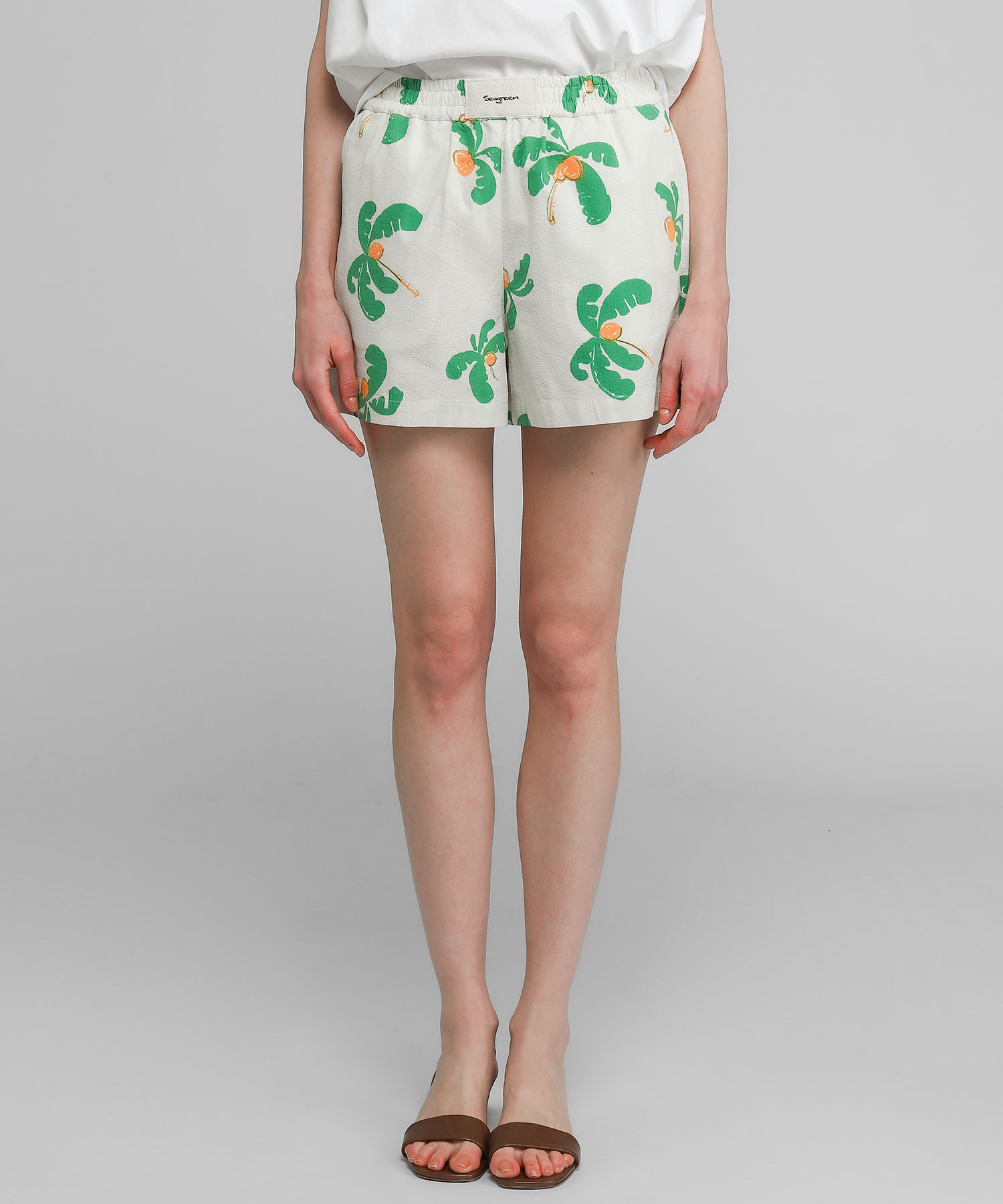 PALM TREE SEERSUCKER SHORTS（Seagreen）｜TATRAS CONCEPT STORE