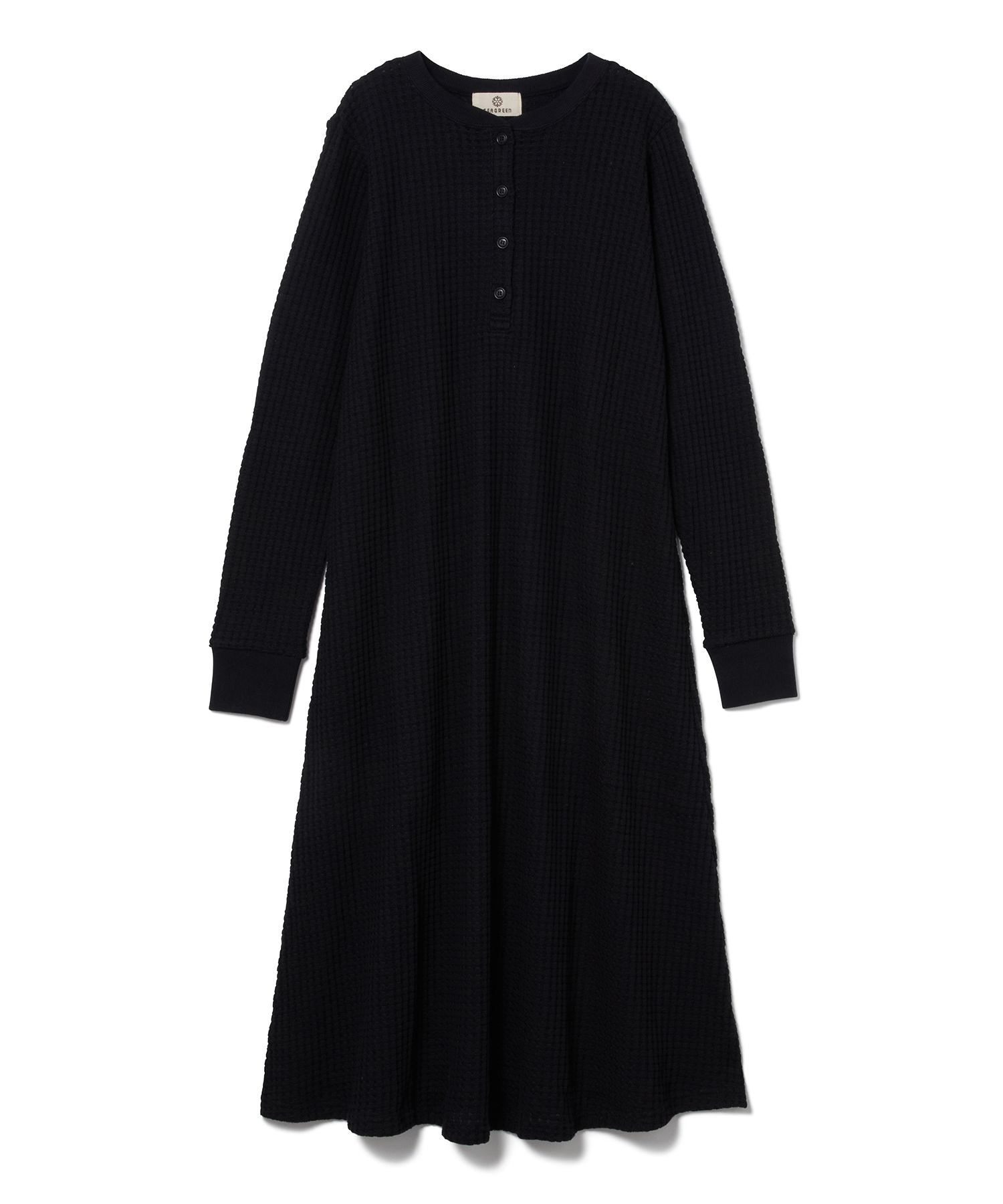 【公式】SEAGREEN (シーグリーン) BIG WAFFLE HENRY NECK ONEPIECE BLACK/01 サイズ:01,02 カジュアルワンピース レディース