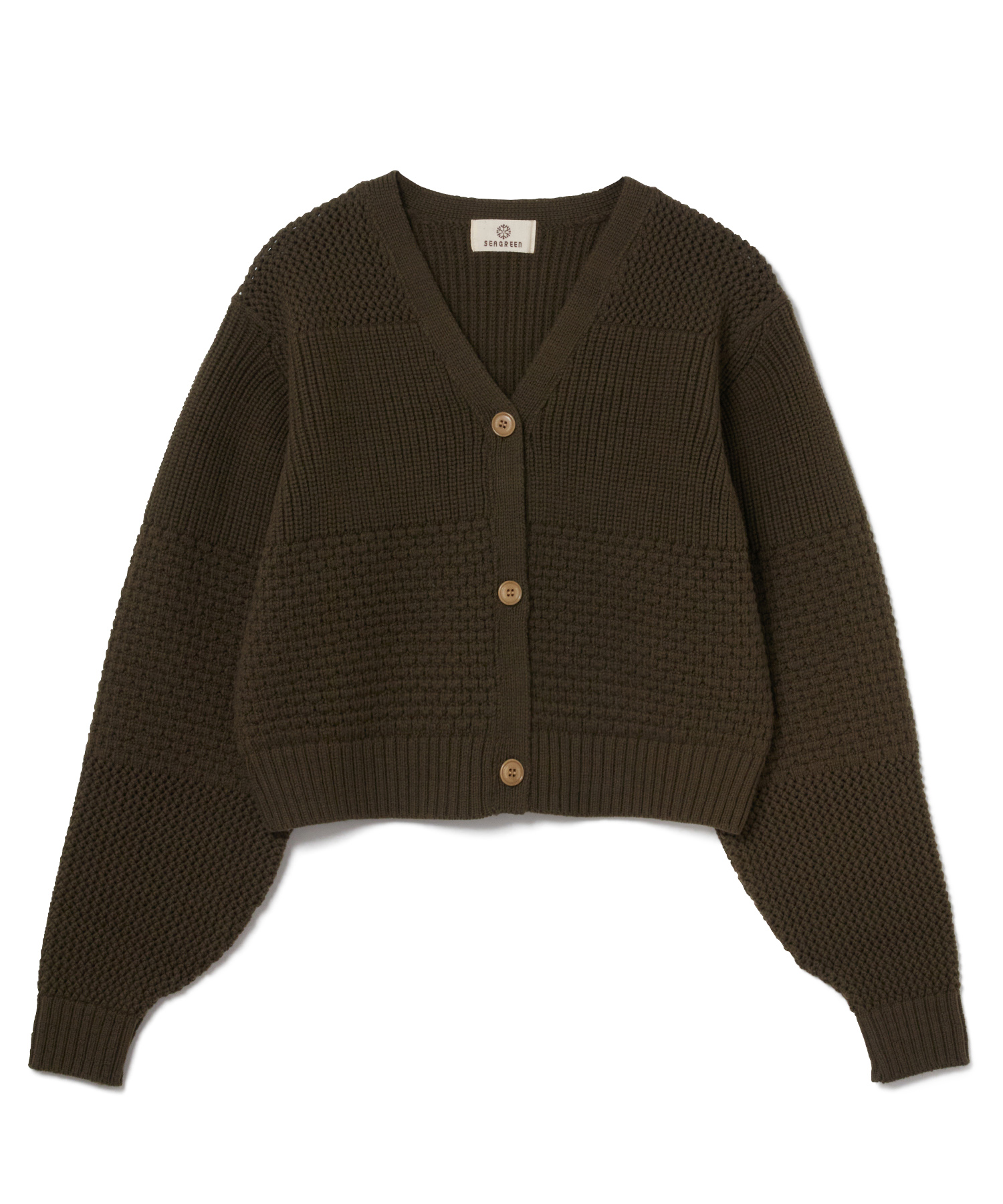 【公式】SEAGREEN (シーグリーン) PATCHWORK KNIT CARDIGAN GREEN/30 サイズ:F カーディガン レディース