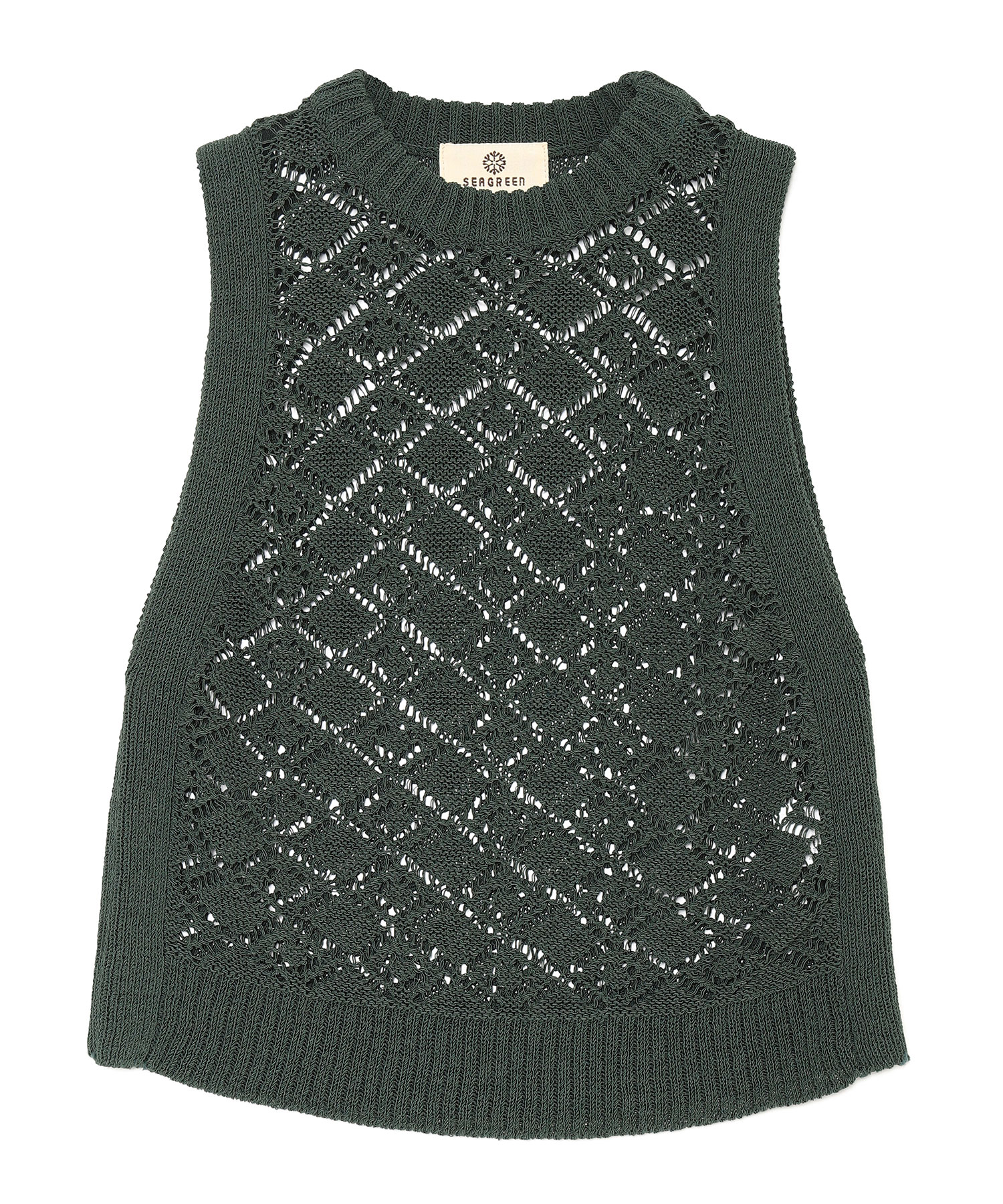 【公式】SEAGREEN (シーグリーン) OPENWORK KNIT VEST GREEN/30 サイズ:F タンクトップ・ノースリーブ レディース