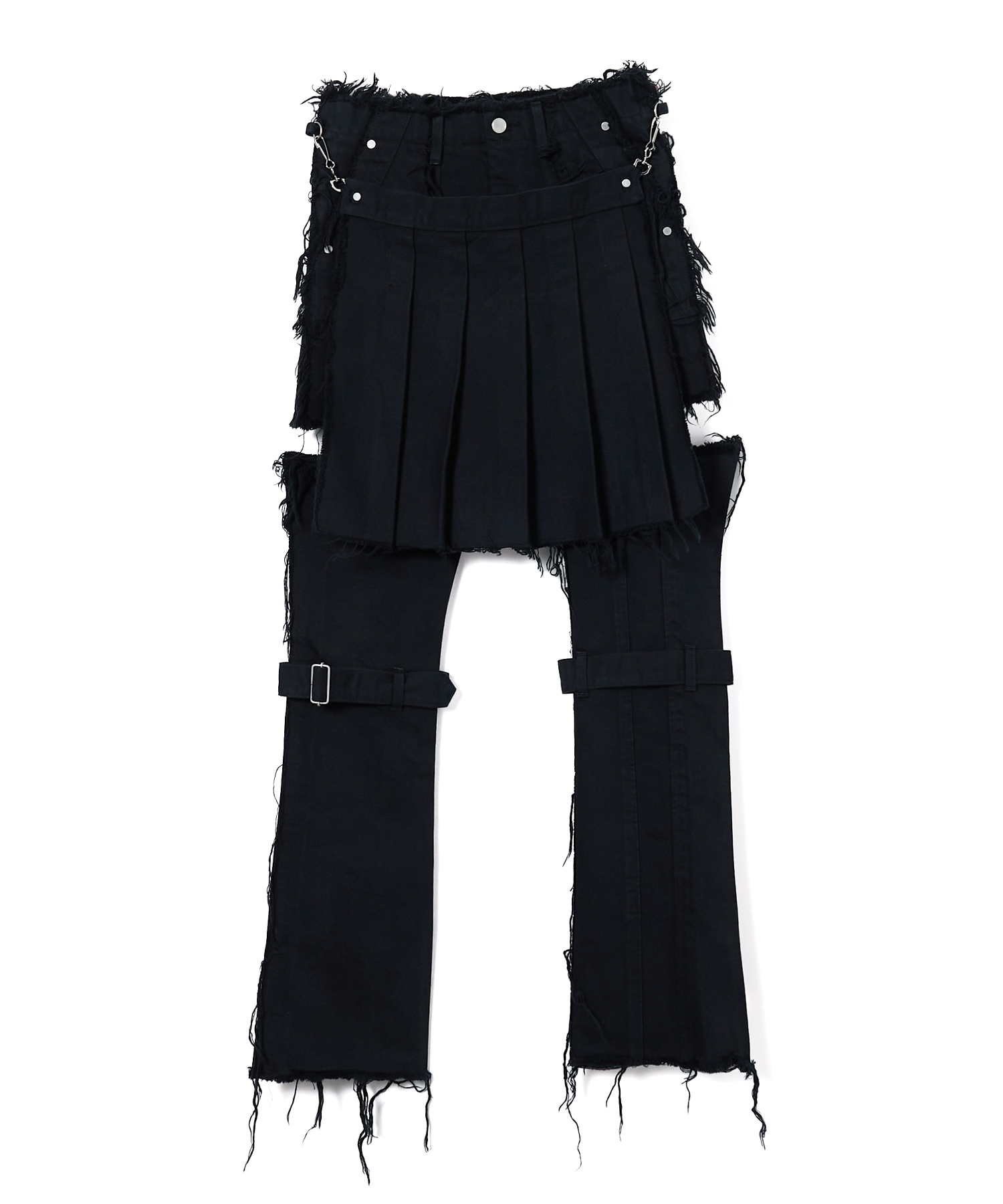 Leg Cutout Bondage Denim Skirt / Black（Voltage Control Filter