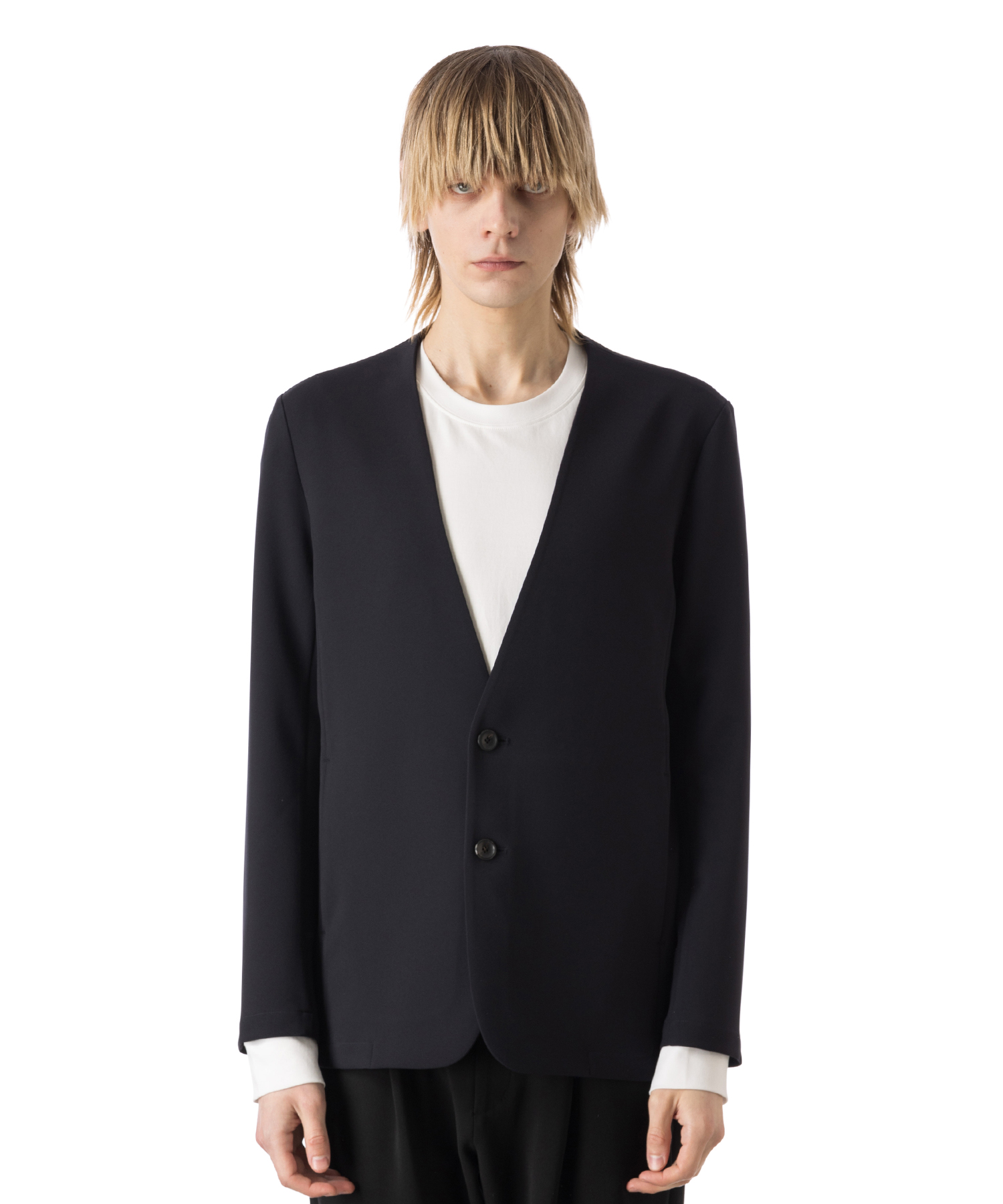 ATTACHMENT PE STRETCH DOUBLE CLOTH COLLARLESS JACKET 送料無料 NAVY/40 サイズ:02,03 ジャケット メンズ