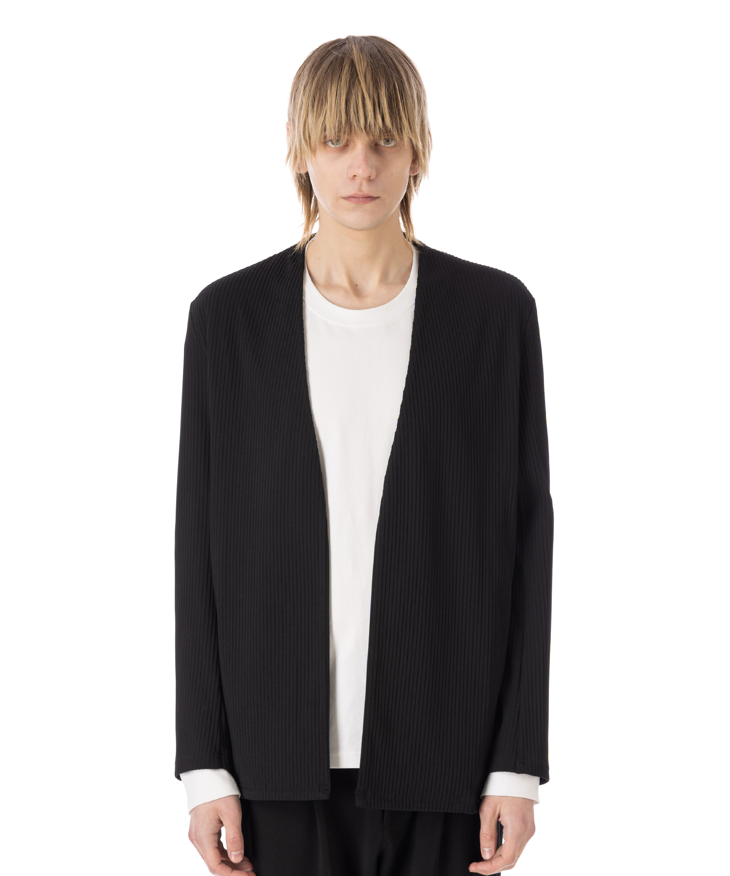 ATTACHMENT PE STRETCH RIB COLLARLESS CARDIGAN 送料無料 BLACK/01 サイズ:01,02,03,04 カーディガン メンズ