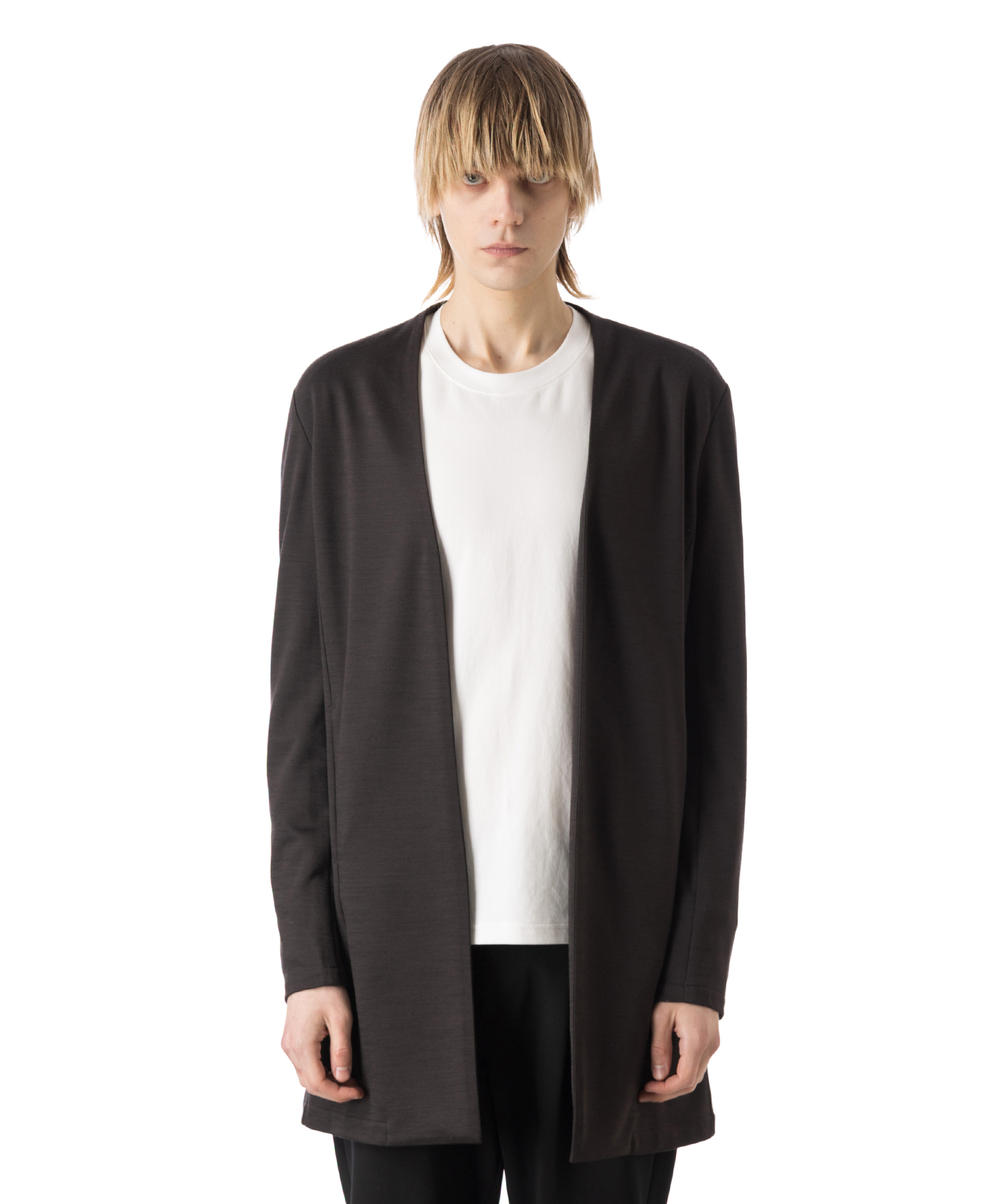 ATTACHMENT WO/NY SMOOTH COLLARLESS LONG CARDIGAN 送料無料 D.BROWN/23 サイズ:01,02,03 カーディガン メンズ