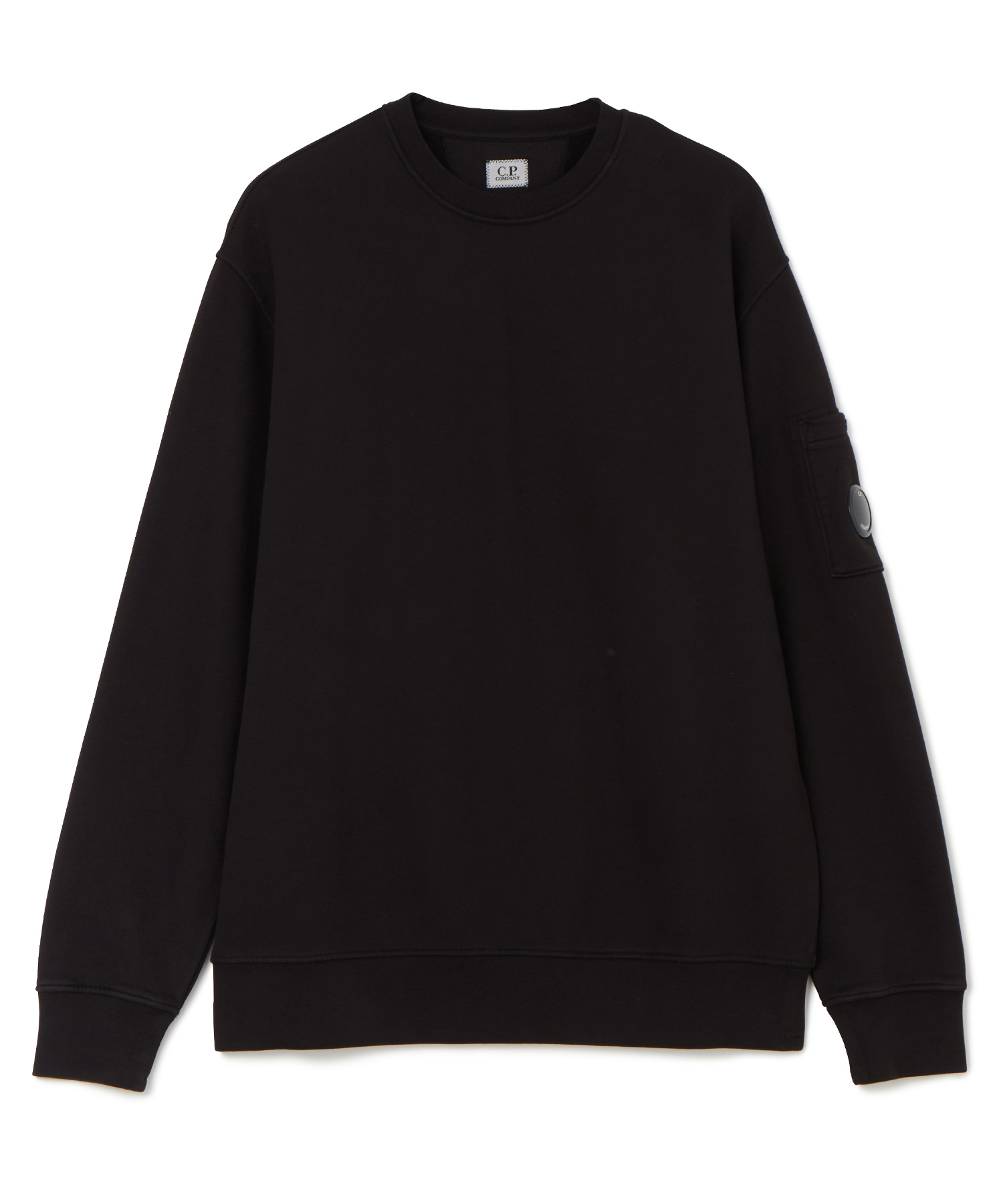 C.P. COMPANY CREW NECK BRSD EMRZD DGNL FLEECE 送料無料 BLACK/01 サイズ:L,XL パーカー・スウェット メンズ