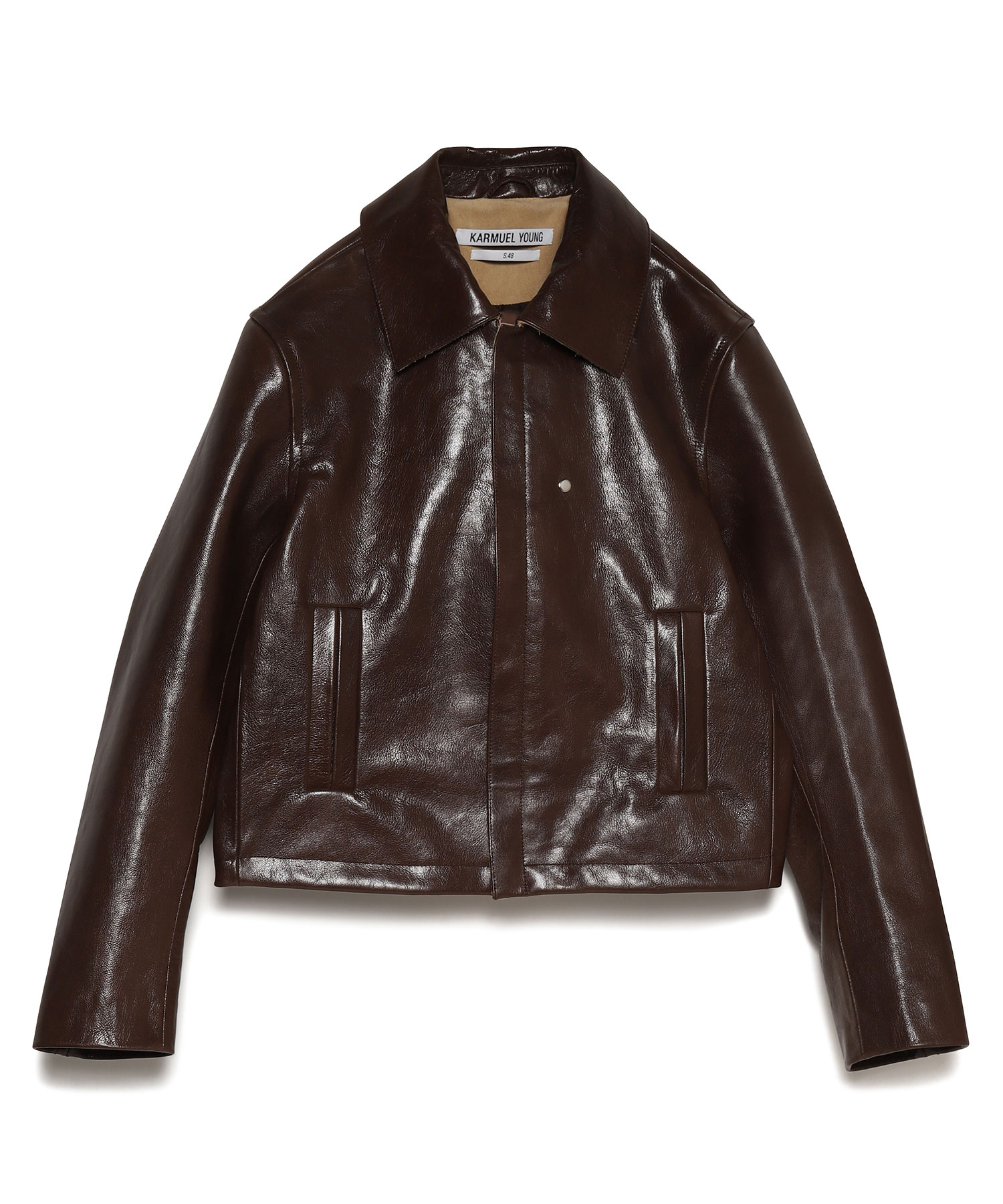 送料無料 KARMUEL YOUNG(カミュエルヤング) 2-way Pocket Leather Jacket ・表地にゴートレザー、アンダーカラーにカーフスエードを使用した高級感漂うレザージャケッ