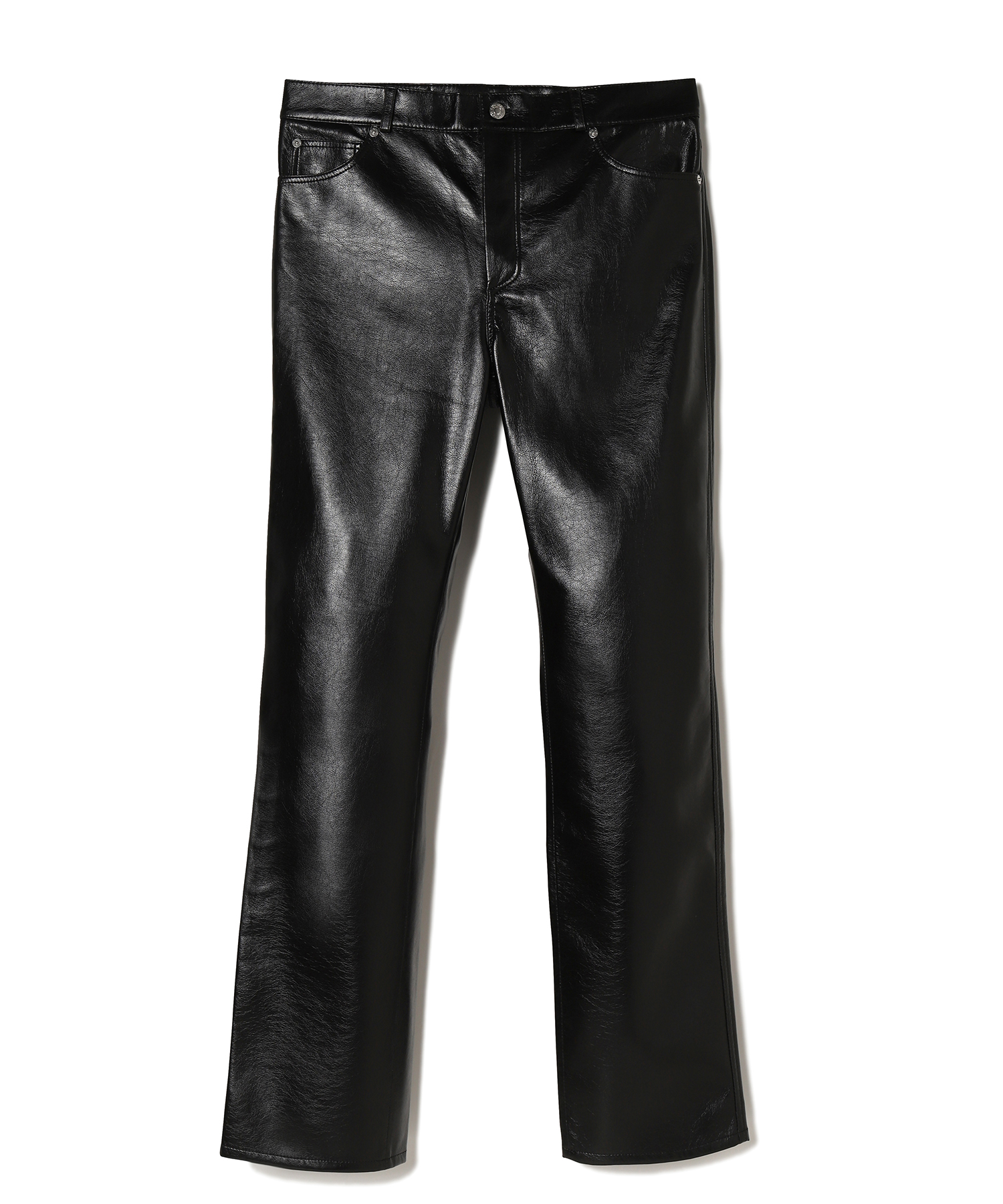 LU'U DAN UNISEX FAUX LEATHER STRAIGHT LEG PANTS 送料無料 BLACK/01 サイズ:28,30,32 ロングパンツ メンズ