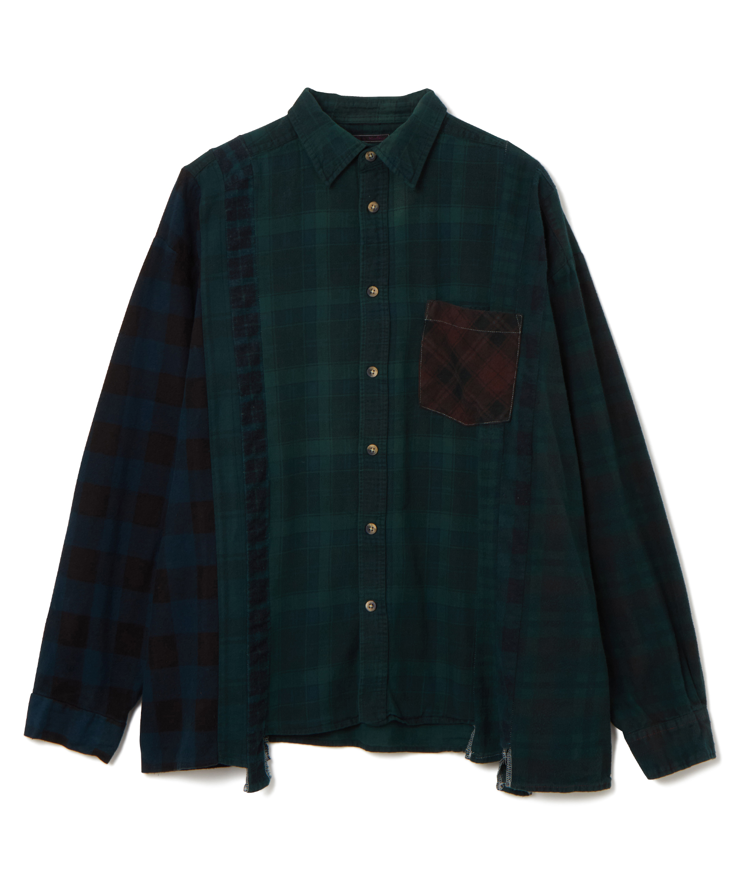 NEEDLES(ニードルズ) Flannel Shirt -> 7 Cuts Wide Shirt / Over Dye ・古着のネルシャツを解体し、7つのパーツに再構築した7 Cuts Shi