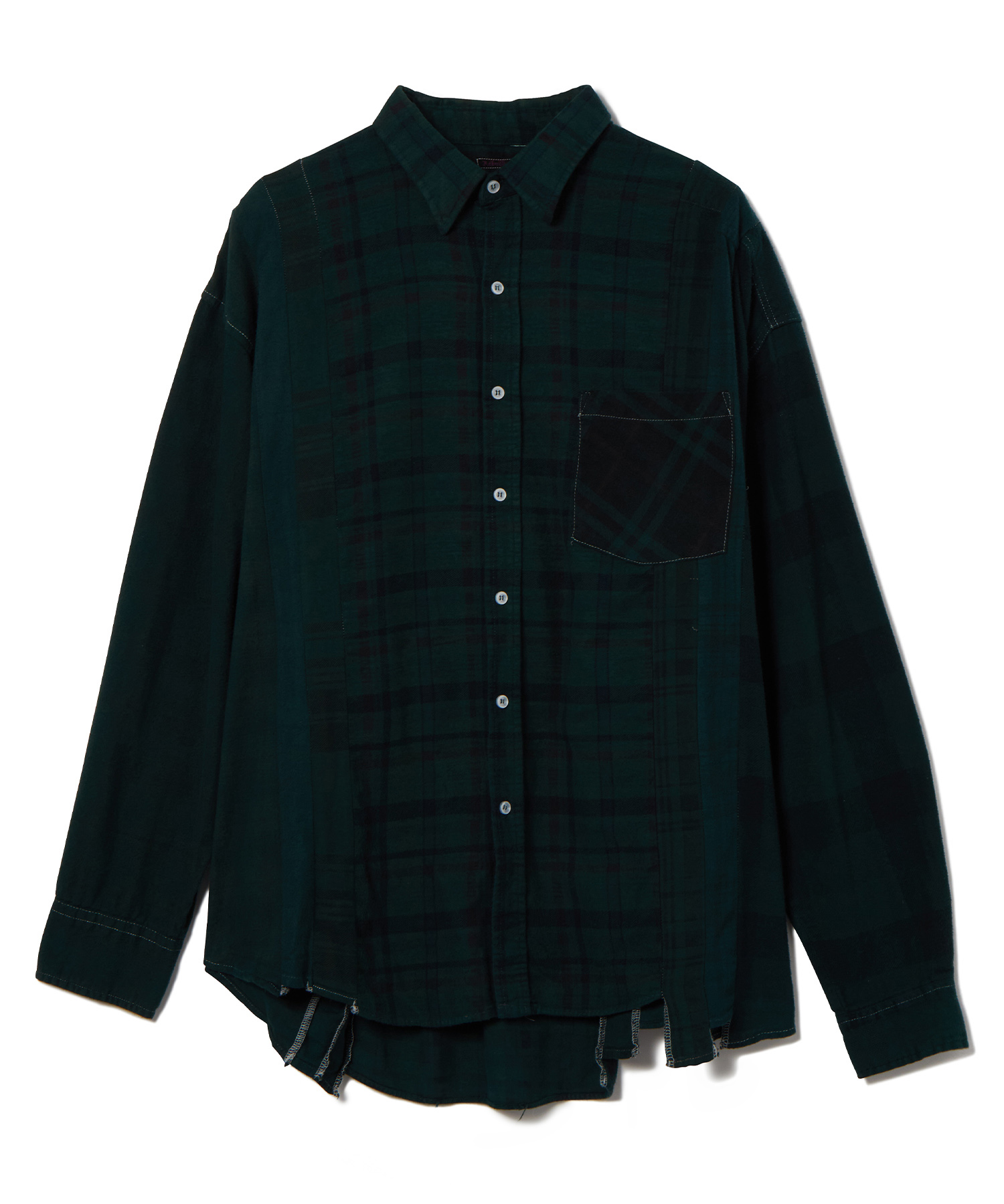 NEEDLES (ニードルズ) Flannel Shirt -> 7 Cuts Wide Shirt / Over Dye GREEN/30 サイズ:F シャツ・ブラウス メンズ