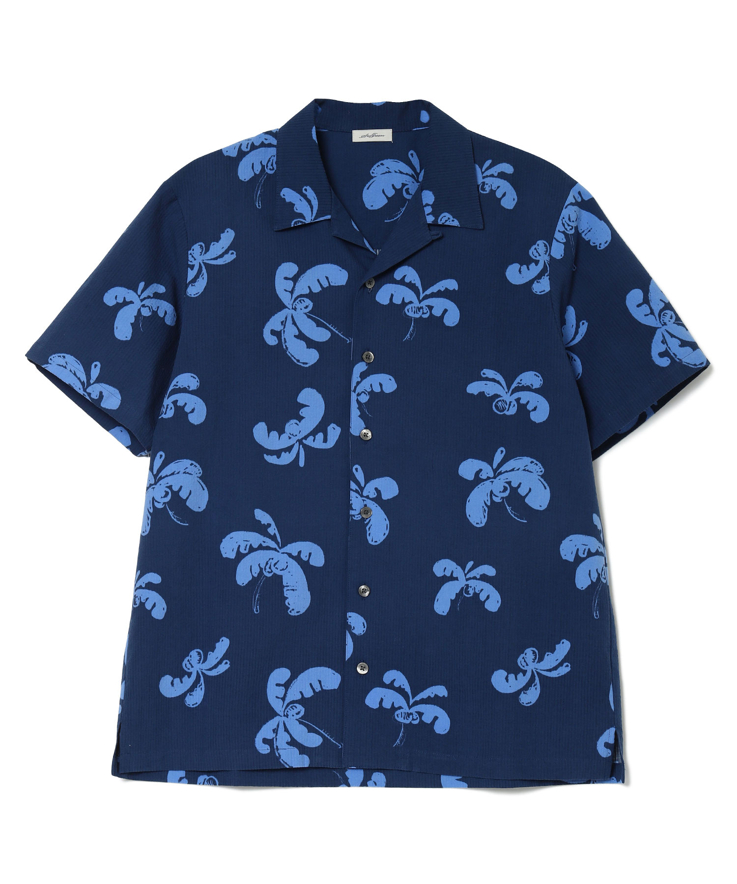 【公式】SEAGREEN (シーグリーン) PALM TREE SEERSUCKER S/S SHIRT NAVY/40 サイズ:01,02,03,04 シャツ・ブラウス メンズ